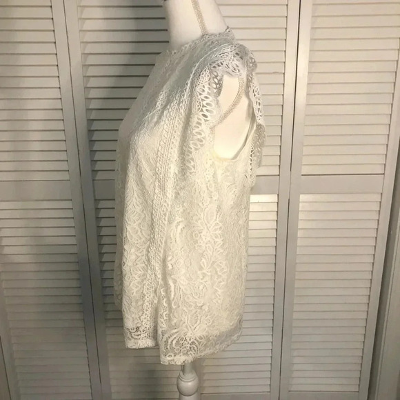 Cable & Gauge Solid White Lace Detailed Cap Sleeve Top Women's Size Large - Picture 5 of 12